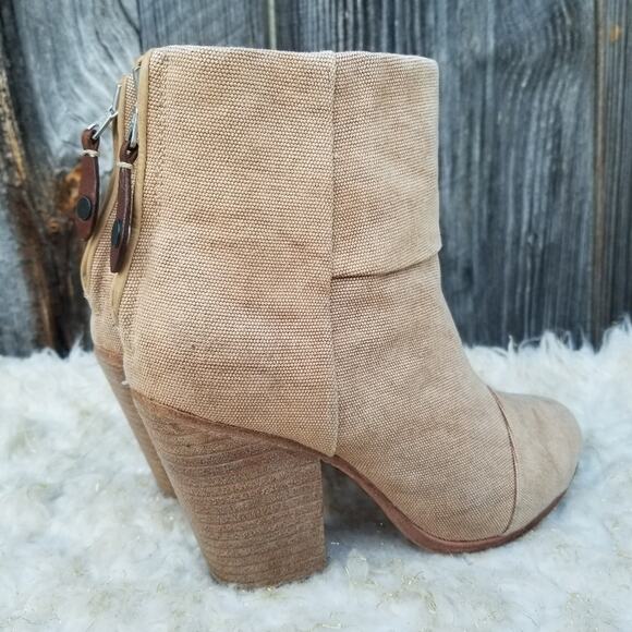 Canvas Booties Rag & Bone Newbury Tan Ankle Boot Size 7.5 Side Zip Heeled Cuffed - Picture 7 of 15